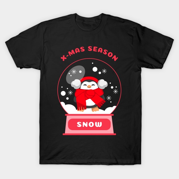 Xmas Season Snow Penguin (Red) T-Shirt by GideonStore